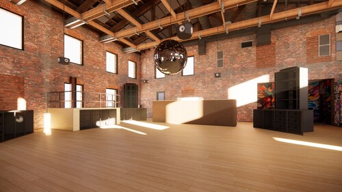 Crowd dancing under high ceilings at Refuge Brooklyn, with custom analog sound system