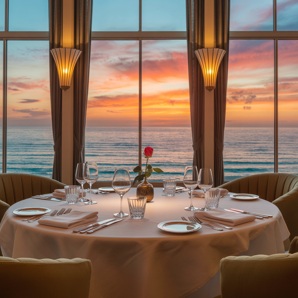 Elegant hotel dining room overlooking a city skyline, symbolizing top U.S. hotel restaurants