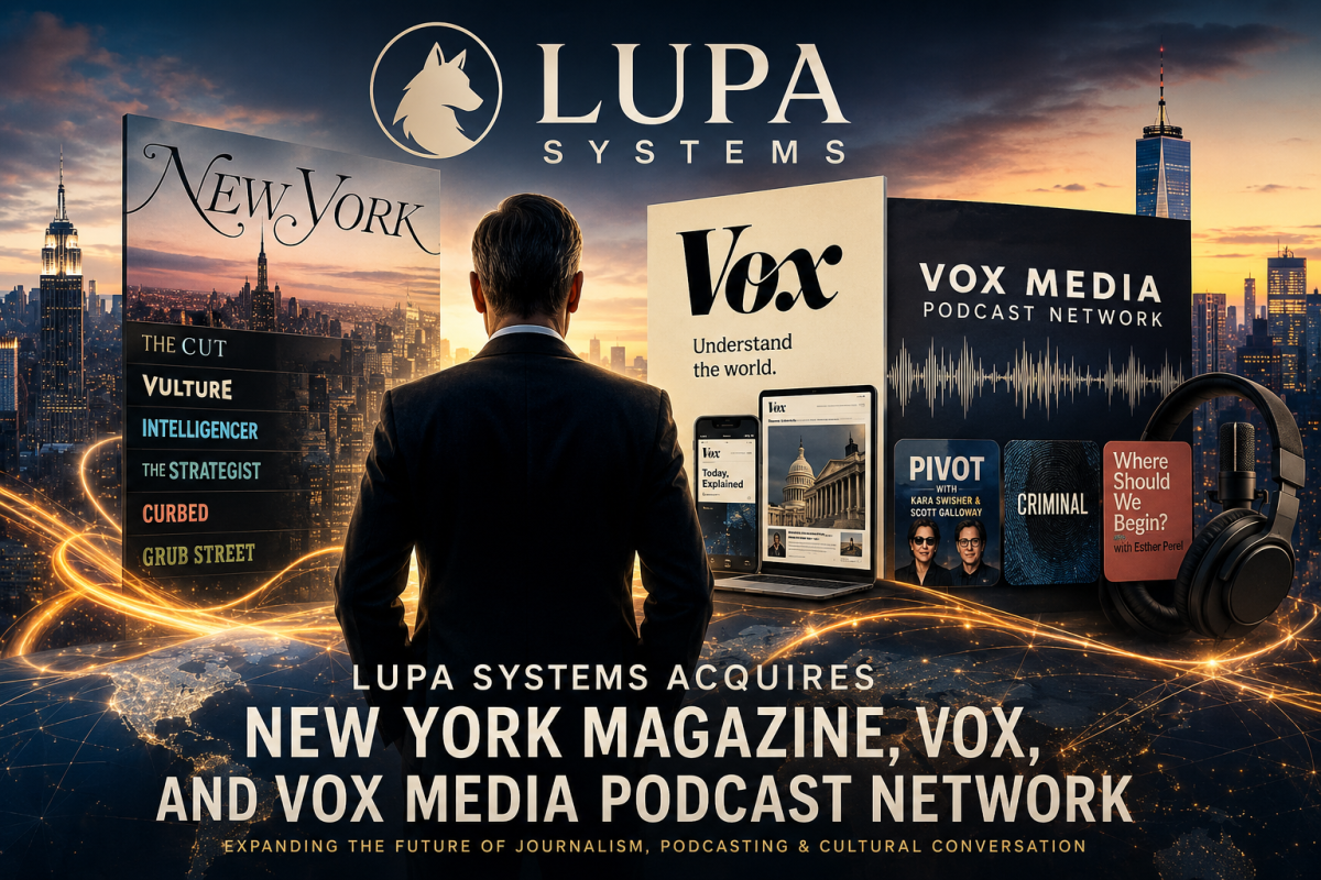 James Murdoch and media acquisition concept featuring New York Magazine, Vox, podcasts, journalism, and digital publishing brands.