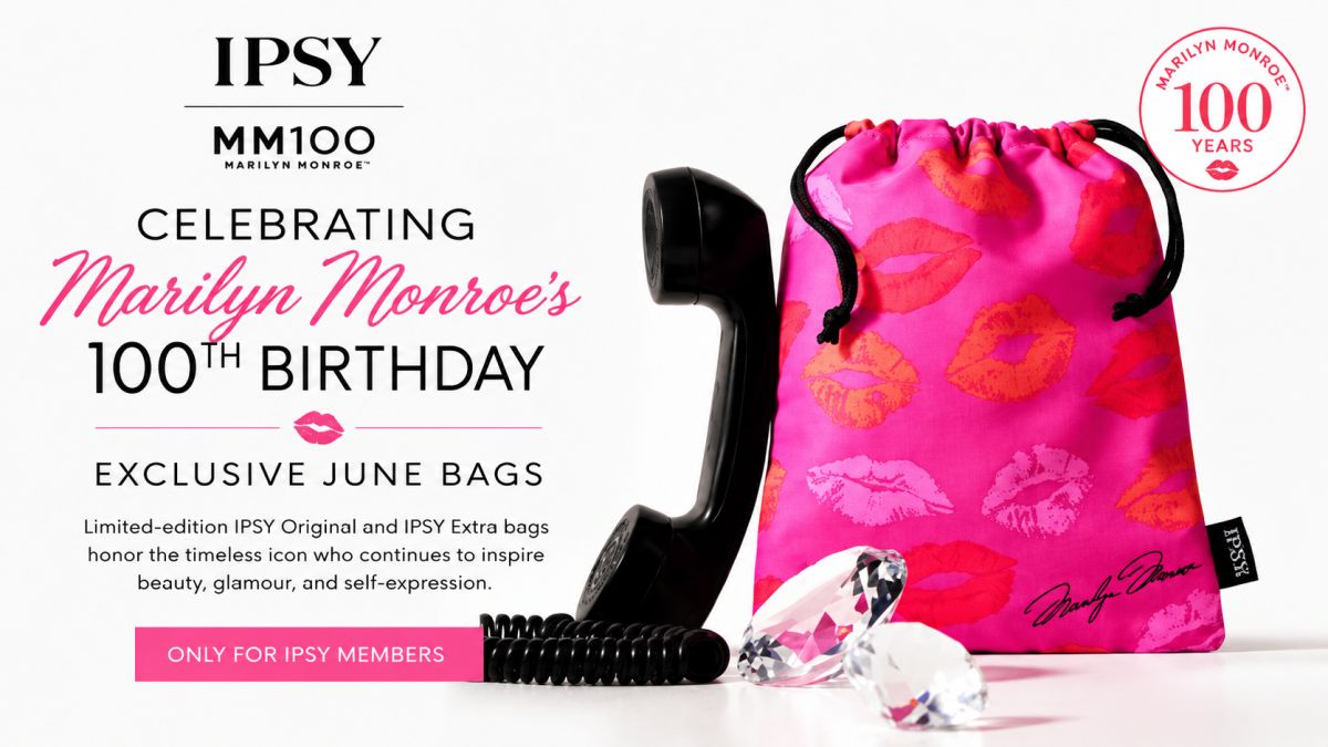 Limited-edition IPSY Marilyn Monroe 100 beauty subscription bags celebrating Marilyn Monroe's 100th birthday