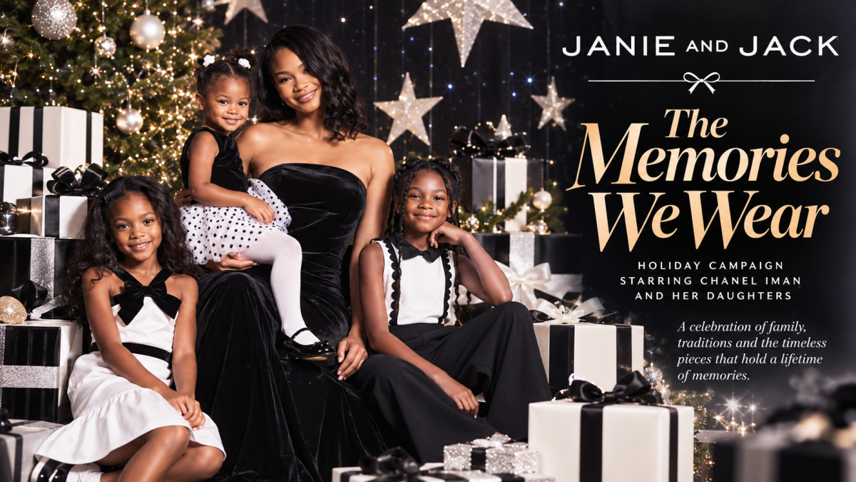 Chanel Iman and her three daughters pose in elegant black-and-white holiday outfits for Janie and Jack's The Memories We Wear holiday campaign.
