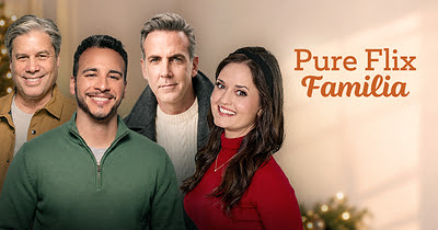 Pure Flix Familia promotional artwork featuring cast and brand imagery celebrating Latino family entertainment.